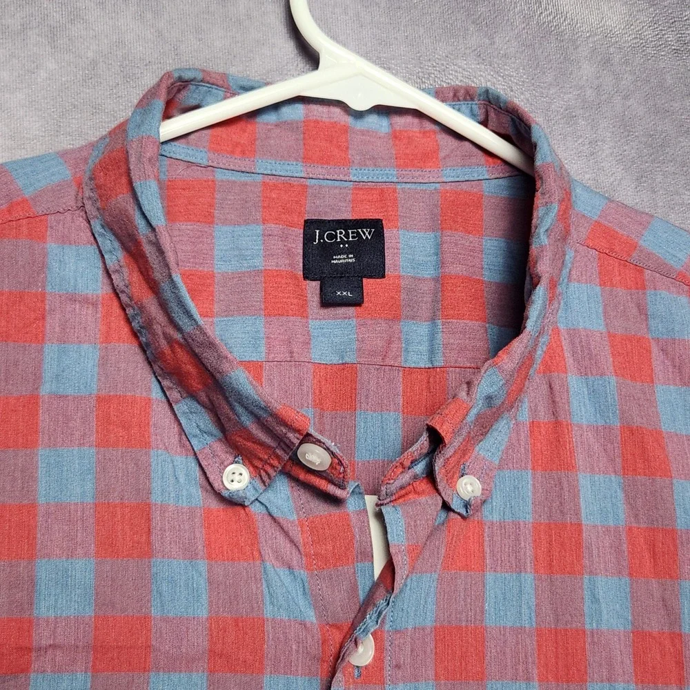 J Crew Mens XXL Red Blue Gingham Short Sleeve Button Down Shirt H4767 SP 18